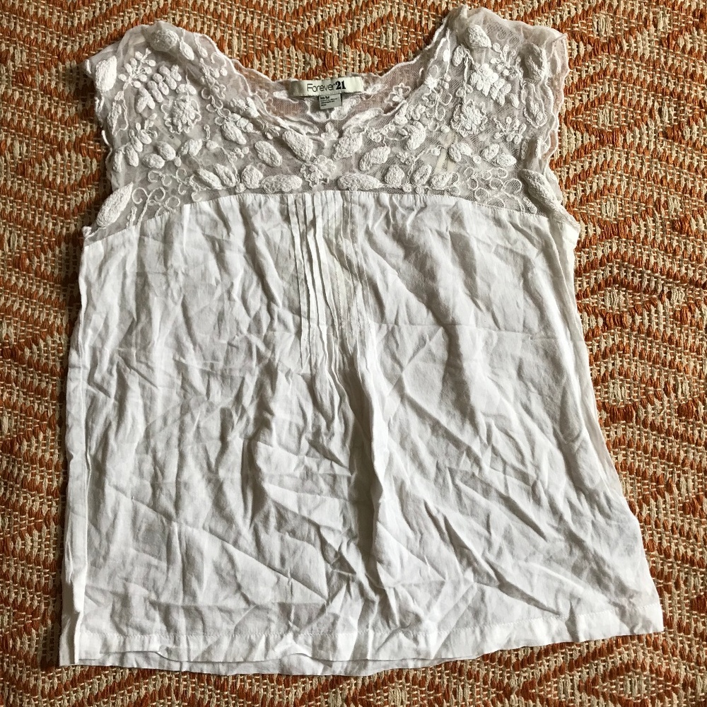 Forever 21 Embroidered Bohemian White Blouse
